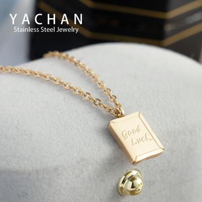 China Retro French-plated Real 14K Gold Good Luck TRENDY Necklace Square Letters Advanced English Meaning Titanium Steel Clavicle Chain for sale