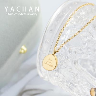 China New Design 14K High Exqusite Gold Classic Cold Wind Small Bean Water Drop Gold Geometric English Letter Necklace Meaning Necklace for sale