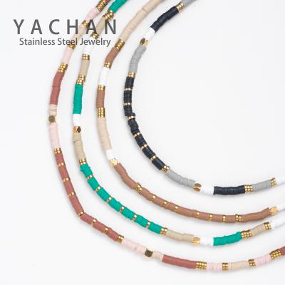 China BOHEMIA Europe and America Bohemia Soft Multicolor Soft Pottery Chain Pottery Outlet Factory Hand-Beaded Titanium Steel Necklace for sale