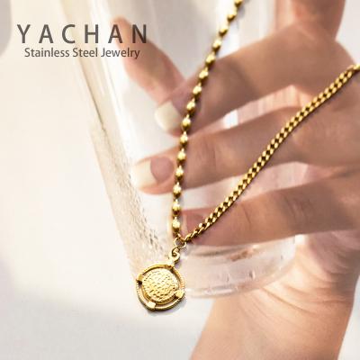 China Europe and America YACHAN Europe and America Retro Real Fashion Stainless Steel Necklace 14K Gold Hammered Punk Choker Chain For Women for sale