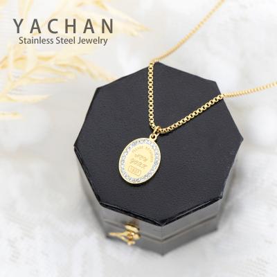 China YACHAN Fashionable High Quality Simple Letter Necklace Oval Diamond Pendant Stainless Steel Chain For Women For Party for sale