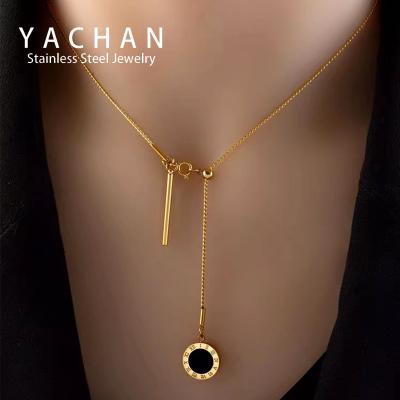 China TRENDY Rome Numbers Clavicle Chain 14K Gold Acetate Leaf Double Sided Port Titanium Steel Color-preservation Necklace for sale