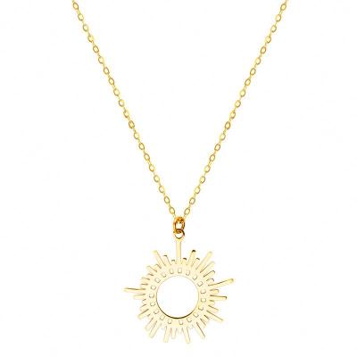 China FASHIONABLE Golden Sun Ring Pendant Necklace Stainless Steel Hollow Necklace for sale