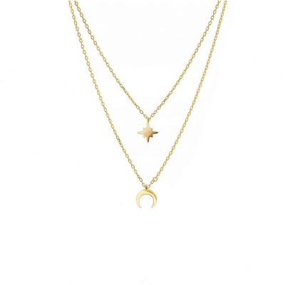 China FASHIONABLE Three Layered Lucky Necklace 2021 14k Gold Plated Stainless Steel Moon Star Fashion Necklaces For Girls Women Jewelry for sale