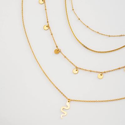 China 2021 CLASSIC Fashion Snake Pendant 14k Gold Plated Layered Statement Necklace Stainless Steel Charm Luxury Gold Chain Jewelry for sale