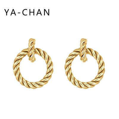 China YA-CHAN CLASSIC European and American earrings twist fashion sense 14K gold stainless steel circle advanced metal earrings for sale