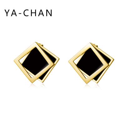 China Vintage YA-CHAN Square Shell Earrings Fashion Elegant Latest Stainless Steel Geometric Stud Earrings For Women for sale