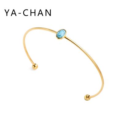 China Exqusite YA-CHAN European and American exquisite c-shaped opening oval blue bracelet bangles stainless steel turquoise 14K gold for sale