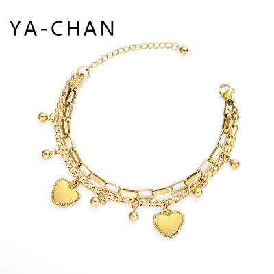 China New Style Exqusite YA-CHAN Bohemian Heart Stainless Steel Double Layer Stainless Steel Bangle Pendant Jewelry for sale