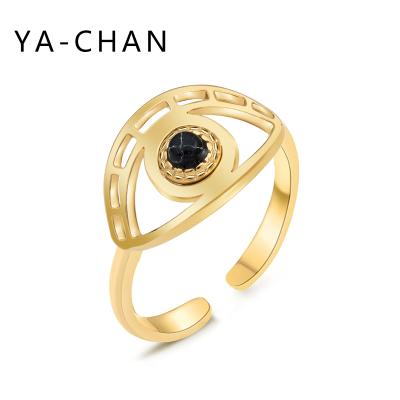 China European and American New Design Fashion Ring Natural Stone Evil Eye Stainless Steel Adjustable 14K Gold Ring YA-CHAN for sale