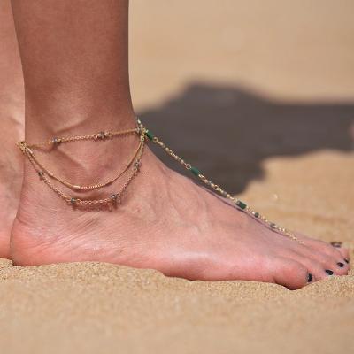 China FASHIONABLE women summer boho beach foot gold handmade savory adjustable anklet chain for sale