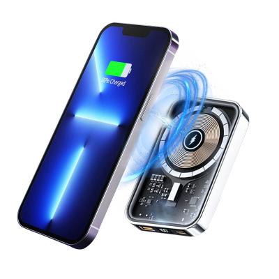 China Transparent Outdoor Portable Wireless Power Bank Magnetic Charging Magnetic Bank for sale