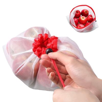 China Folding Drawstring Mesh Net Bags For Vegetable Eco Friendly Reusable Fruit for sale