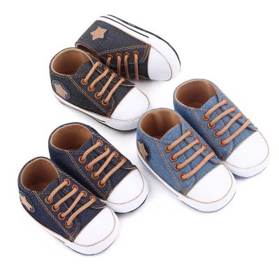 China High Quality Anti-odor Fashion Casual Baby Boy Shoes Canvas Star Pentagon Newborn Baby Lace Up Shoes 2021 Wholesale for sale