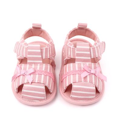 China Lovely Breathable Baby Sandals Shoes For Girls Striped Loose Shoes Soft Unique Newborn Sandals for sale