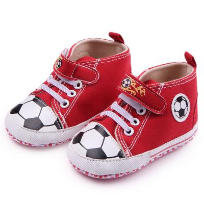 China Anti-Smell Manufacturer Price Unique Design Black And Red Canvas Baby Shoes Football Design for sale