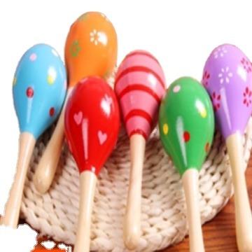 China Educational Toy Musical Instrument High Quality Wooden Maracas Painted Sand Hammer For Children for sale