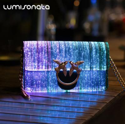 China New creative luminescent colorful smart top women's bag 2022 square bag fashion fiber optic messenger filling messenger bag small shoulder bag for sale