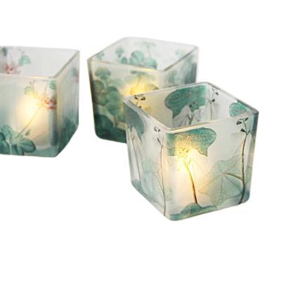 China Decorative Colorful Glass Candle Holderes Home Wholesale Custom Maid Decoration Squares for sale