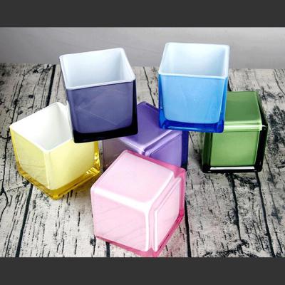 China home decoration OEM ODM hotselling colorful print logo candle holder cute square glass jar for sale