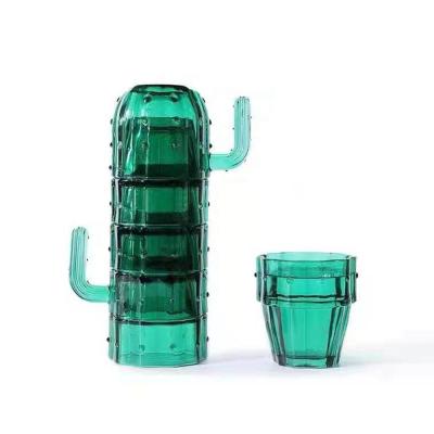 China Sustainable Hot Sale Customized Colorful Cactus Glass Mug Set 6 Pcs for sale