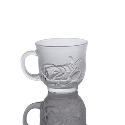 China Wholesale New Arrival Machine Pressed Flower Glass Bulk Frosted Coffee Mugs for sale