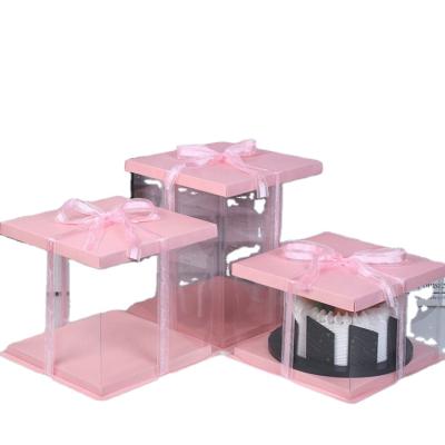 China Bulk Recyclable Custom Transparent PET Plastic Square Decorative Wedding Cake Boxes for sale