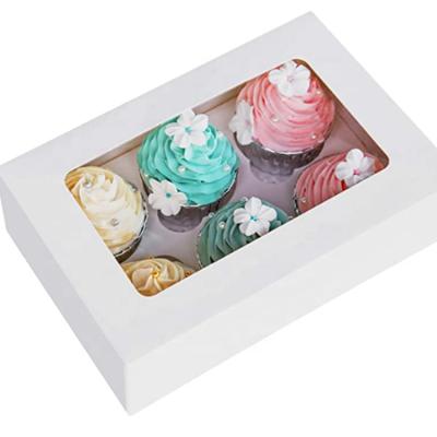 China Recycled Materials Drop Shipping White Kraft Paper Bakery Cupcake Contaniers With Insert 6 Cavity For Cake Box for sale