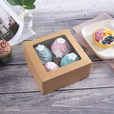 China Recycled Materials Drop Shipping Brown Bakery Box With Window With 4 Cavity Packaging Gift Boxes For Pastry Box for sale