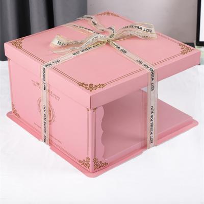 China Customized Recyclable Luxury Color Translucent Exquisite Exquisite Birthday Three-in-One High Rise Cake Box Food Packaging Box for sale