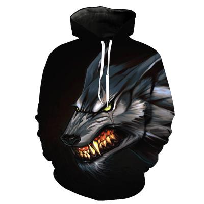 China Misani Unique Pullover Wolf Printed Hot Sale Men Anti-wrinkle Long Sleeve Drawstring Streetwear Hoodie Sweatshirt for sale