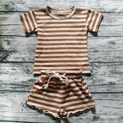 China MISANI Summer Cotton Kids Elastic Waist Girls Clothing Sets Baby Sleeve Stripes Casual Short Infant Dressing Set for sale