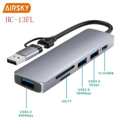 China Mobile Devices .desk Computer 6 IN 1 Hot Sale Type C Hub Multi-functional PD charger USB c SD TF Cardreader For Computer Projector for sale