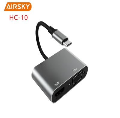 China Mobile Devices .desk Computer HC-10 4k type C adapter 2 in 1 usb c to hdtv vga video display for mobile phone laptop for sale