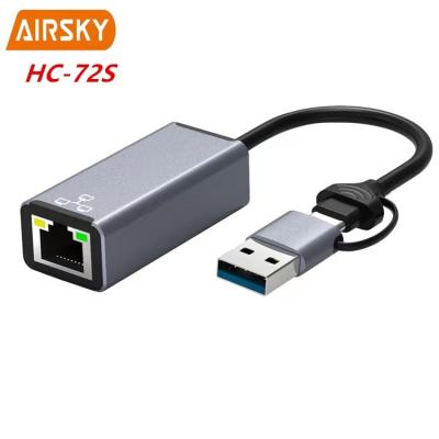 China Wholesale LAPTOP 2 in 1 multiple aluminum alloy usb c usb a to rj45 ethernet adapter for type c phone and laptop for sale