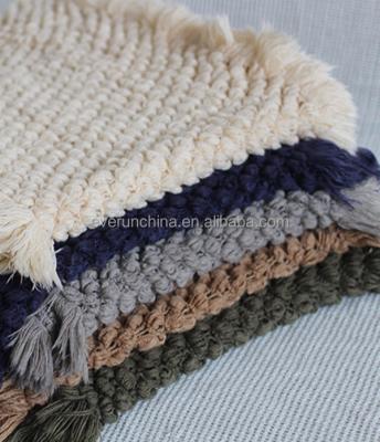 China PORTABLE 100%acrylic faux cashmere bobble knit crochet crochet knit throw blanket with fringe for sale