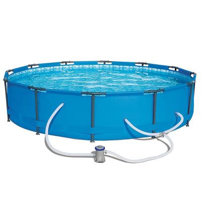 China Baobiao Customized Commercial Pools OEM Blue Large Above Ground Adult Oval Steel Frame Outdoor Metal Rutsche Fur Swimming Pool With Pump for sale