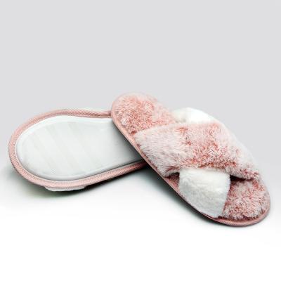 China 2022 Comfortable Cotton Plush Cross Indoor Open Toe Fluffy Home Flat Slippers CUSHIONING 2022 for sale