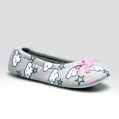 China Design Cotton Fabric Lightweight Women Ballerina Classic Digital Printing Home Slipper With Satin Bow for sale