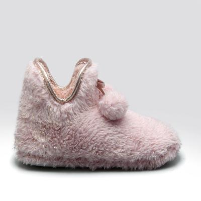 China Gold lurex plush comfort plush lurex style cowgirl mid calf winter winter slipper boots women bedroom Anti-slippery with pom poms for sale