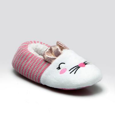 China Lightweight Knitting Fabric Velvet Striped 3d Glitter Ear Embroidery Cat Face Bedroom Toddler Girls Animal Ballerina Slipper for sale