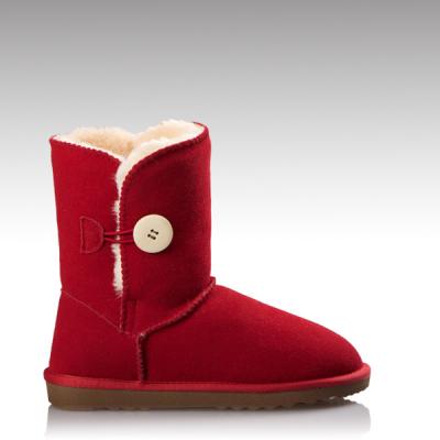 China Fashion Trend Bailey Ladies Winter Snow Sheepskin Flat Boots Button High Quality Soft Warm Faux Fur Flat Boots for sale