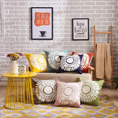 China Viable Wholesale Nordic Style Sun Flower Embroidery Pillow Cover, Modern Embroidery Pillow Covers, Minimalism Embroidery Cushion Cover for sale