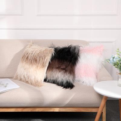 China 2021 Viable Wholesale Gradient Faux Fur Cushion Cover,Eco-friendly Faux Fur Gradient Color Pillow Covers,Luxury Faux Fur Pillow Case for sale