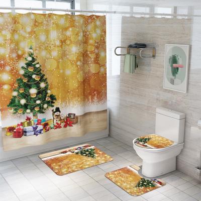 China Sustainable Wholesale Shower Curtain Set For Bathroom , 4 Pieces Bathroom Curtain Set , Shower Curtain Set Christmas for sale