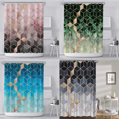 China Sustainable Hot Sale Digital Printing Waterproof Shower Curtains, Geometric Grid Shower Curtain Bathroom, Printing Shower Curtains for sale