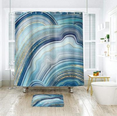 China Sustainable Hot Sale Waterproof 100% Polyester 90GSM Sea Shower Curtains, Wave Shower Curtain Bathroom, Wave Printing Shower Curtains for sale