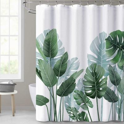 China Sustainable Hot Sale Waterproof 100% Polyester 90GSM Leaves Shower Curtains, Large Sheets Shower Curtain Bathroom, Printing Shower Curtain for sale