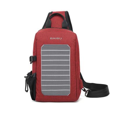 China Oxford Single Shoulder Bag With Panel USB Port Mobile Phone Solar Charging Tablet Backpack Travel Lightweight Waterproof Bag Is Unisex for sale