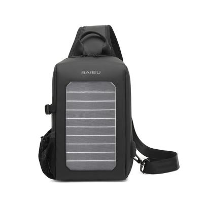 China 2021 Wholesale Oxford Supplier Leisure Shoulder Sling Backpack Trunk Bag With Usb Solar Charging Panel Increasing Phone Size Bags For Man for sale